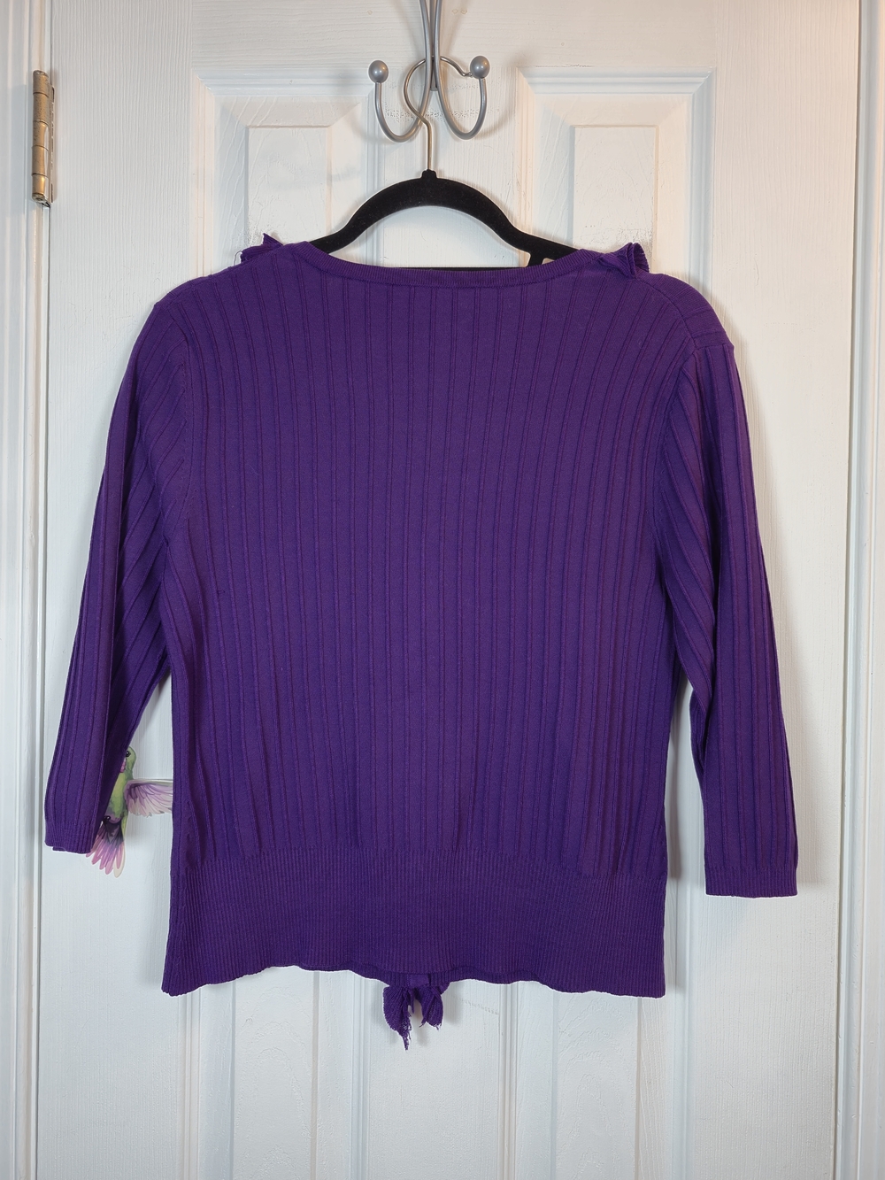 Cable & Gauge Purple Silk Blend Ruffle Ribbed Knit Y2K Cardigan Size M - Picture 2 of 5